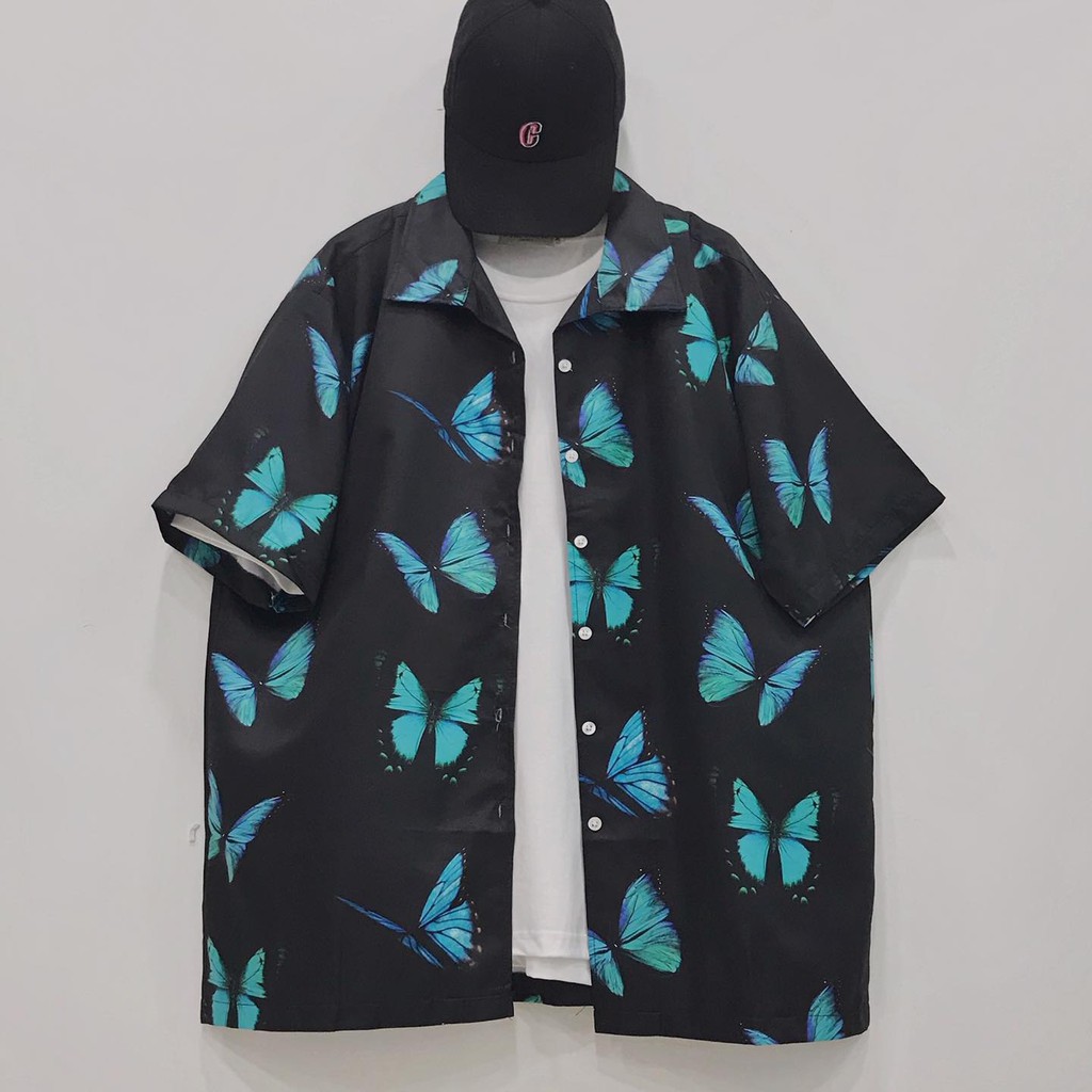 Áo Sơ Mi Tay Lỡ In Họa Tiết Bướm Xanh ZOOZOO