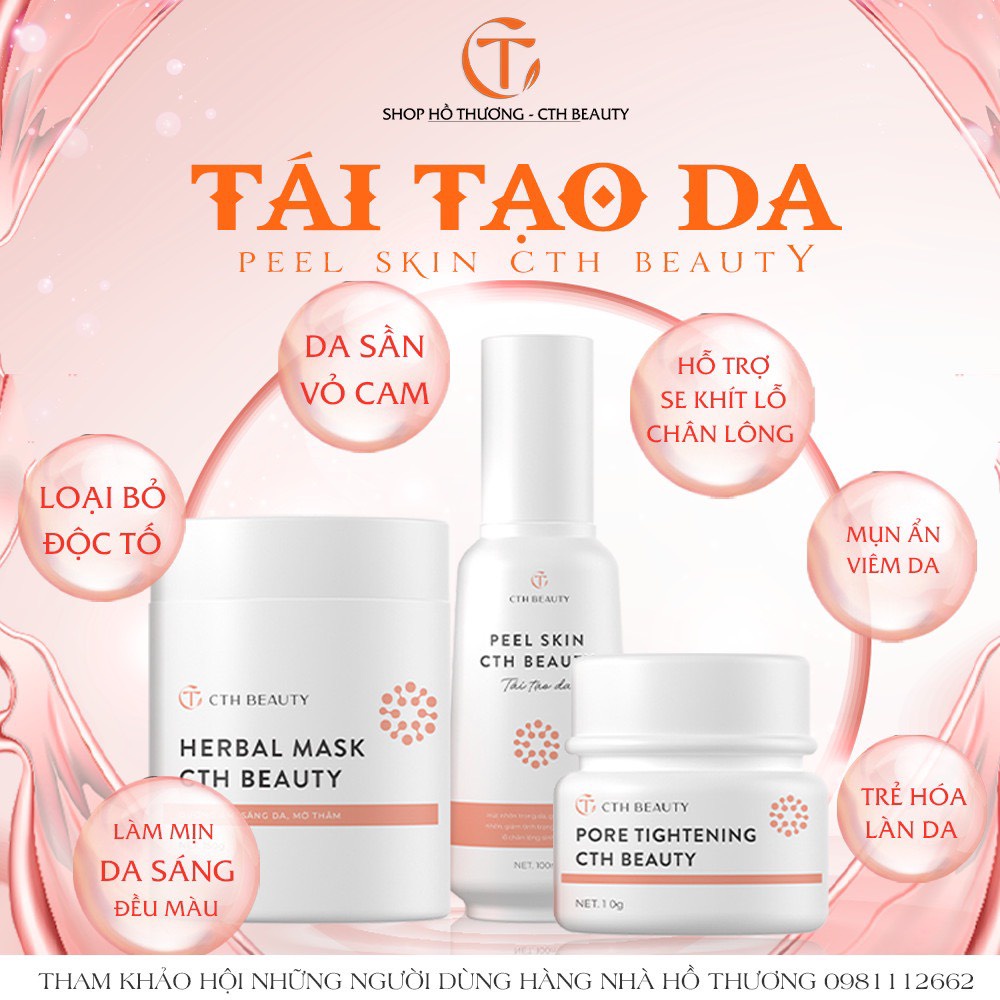 Bộ PeelSkin CthBeauty Tái Tạo Phục Hồi Da Mụn Sần Lỗ Chân Lông To Dầu Nhờn Nhạy Cảm, Tinh Chất Serum Detox Mụn