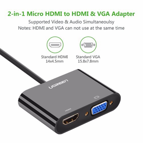 [Mã ELHACE giảm 4% đơn 300K] Cáp Chuyển Micro HDMI Sang HDMI và VGA Có Audio Ugreen 30355 - Hàng Chính Hãng