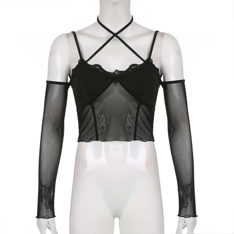 Áo Kiểu Tay Dài Hở Lưng Phối Ren Phong Cách Quyến Rũ