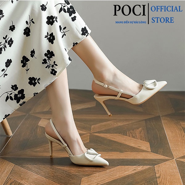 GIày cao gót hở gót xỏ quai mặt trái tim siêu xinh POCI 002