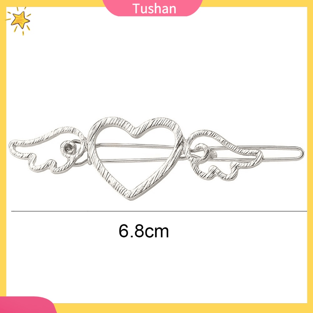 Kẹp tóc bằng kim loại hình trái tim và đôi cánh thiên thần phong cách vintage