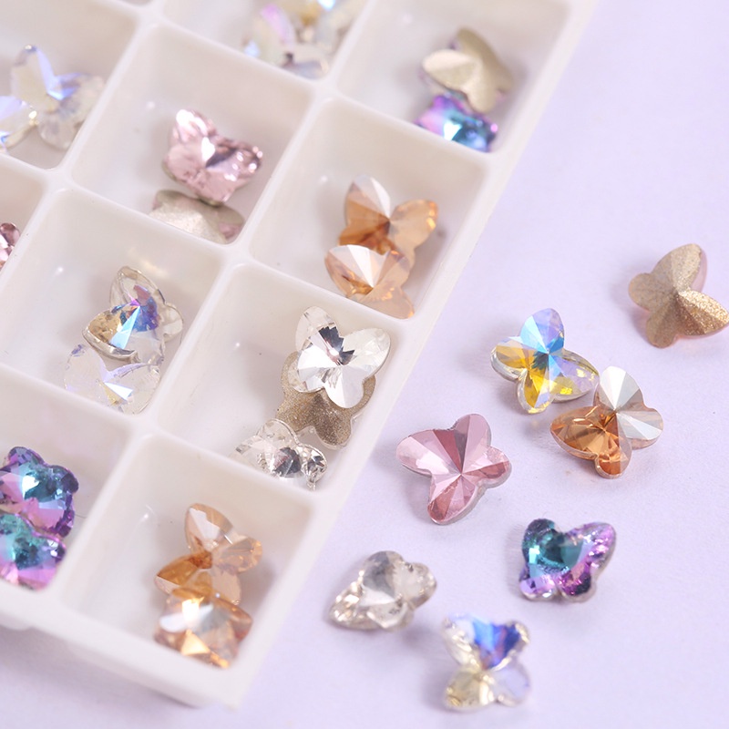 Bộ 10 Phụ Kiện Trang Trí Móng Tay Hình Bướm 3D Nhiều Màu Sắc