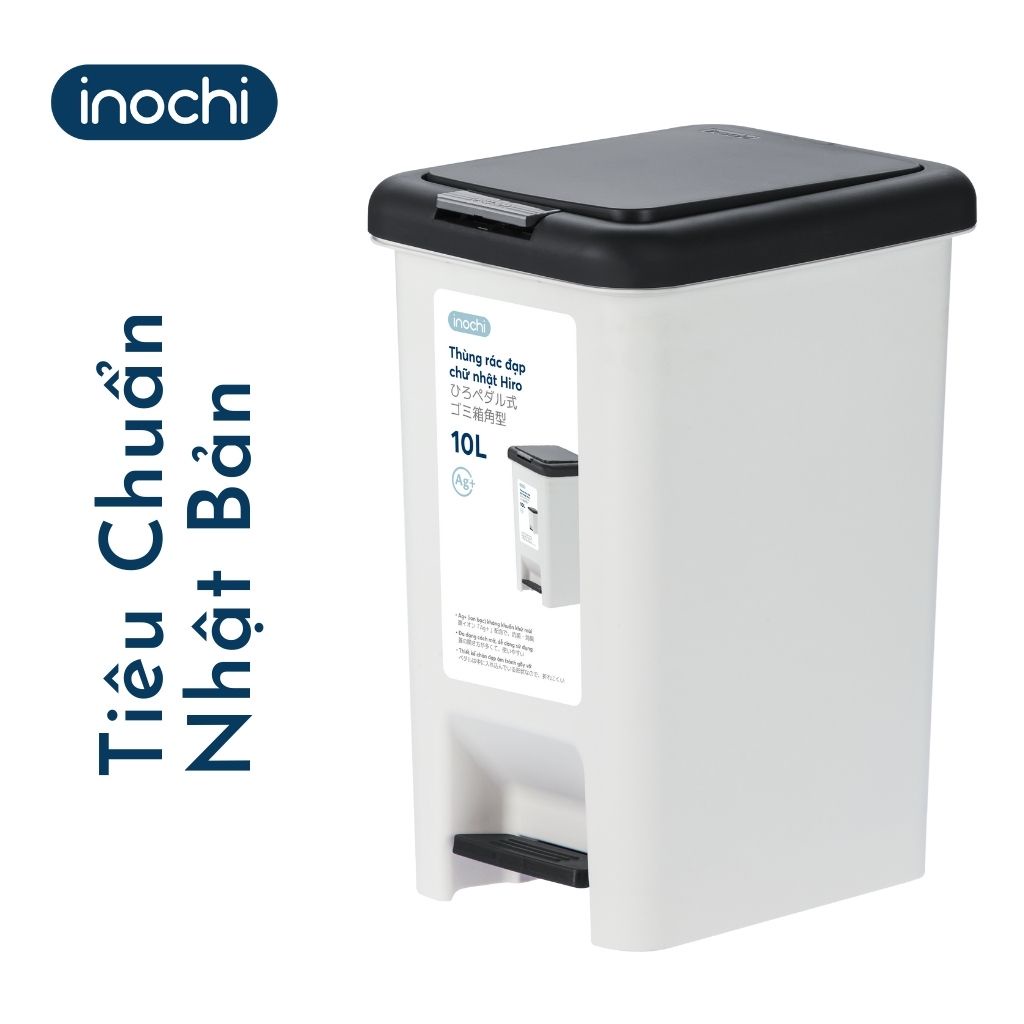 Thùng Rác Nhựa Đạp Chân INOCHI 10 Lít Nắp Đậy Chữ Nhật, Làm Sọt Rác Cho Văn Phòng, Trong Nhà, Ngoài Trời