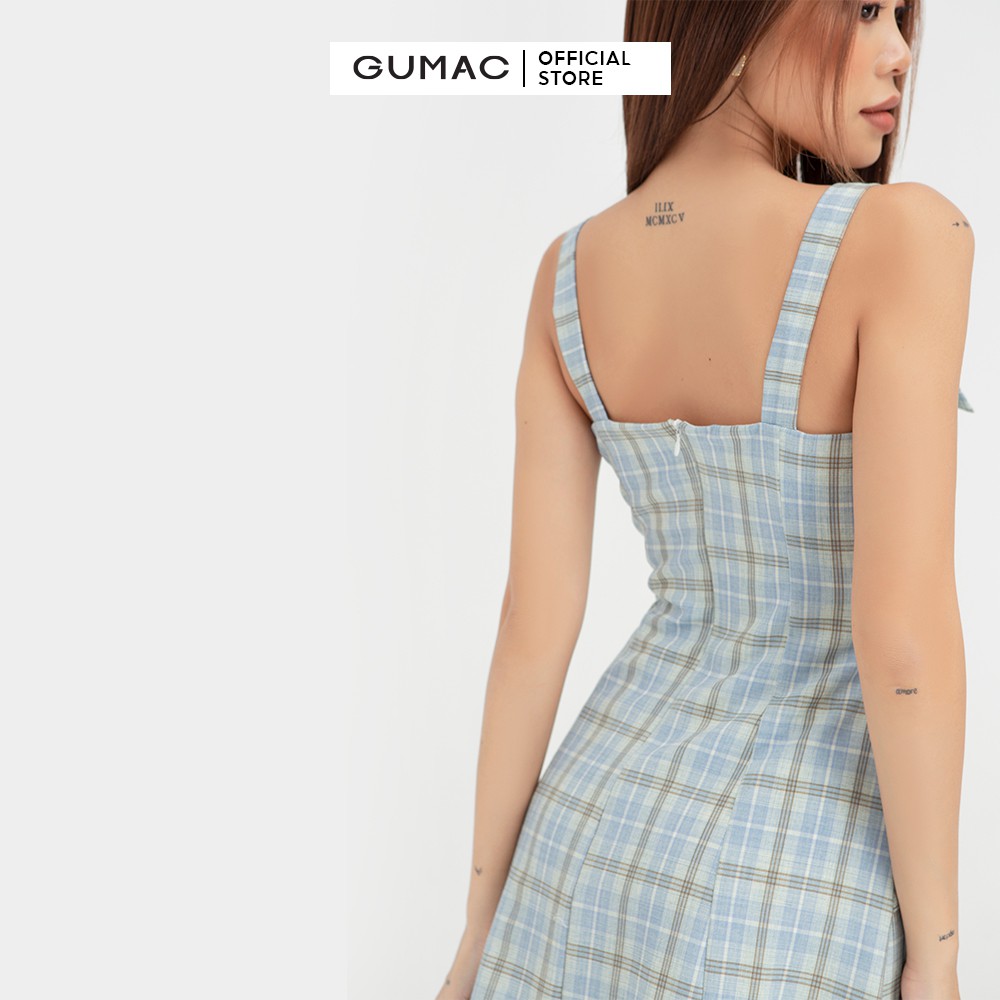 [Mã MABR07062 giảm 8% tối đa 50K đơn từ 249K] Đầm 2 dây nữ nắp túi GUMAC thiết kế công sở màu xanh DB5129 | BigBuy360 - bigbuy360.vn