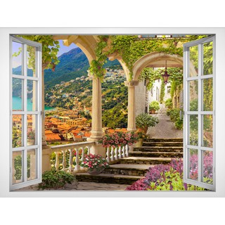 Tranh dán tường cửa sổ HD Thành phố ven biển CS-0390 KT 80 x 60 cm
