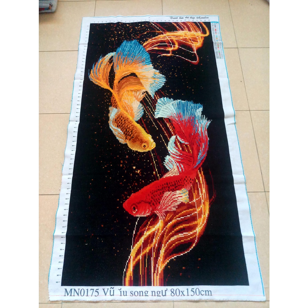 Tranh thêu chữ thập cá koi 80*150cm thêu kín MN0174 MN0175