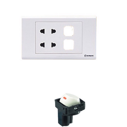 Ổ cắm đôi 2 chấu S18 sino tặng kèm đế nổi