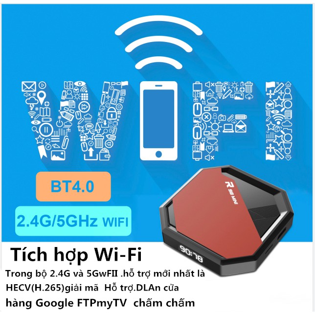 Tivi box Android 9.0 osR98mini New Rk3318 Ram 4G 32G Rom 4K android tv box 5G wifi Bluetooth TV Box