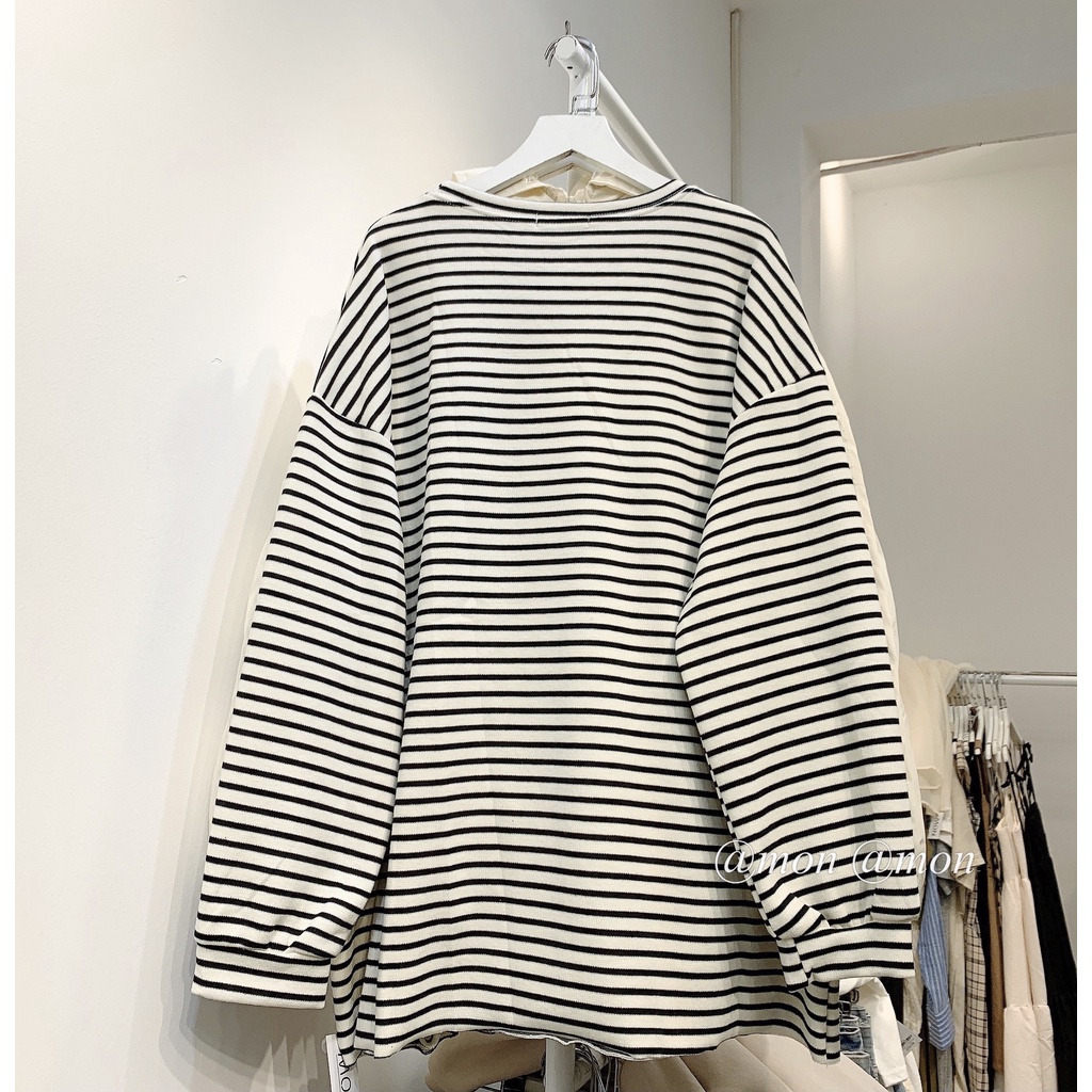 210736 Áo nỉ kẻ oversize, áo nỉ nữ, áo sweater nỉ nữ, thời trang ulzzang