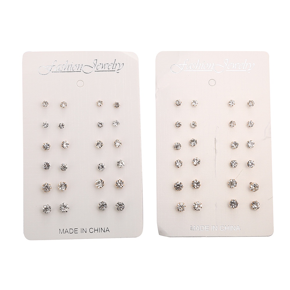 ※NOON※set 12 Đôi Bông Tai Đính Kim Cương Nhân Tạo Hình Móng Vuốt Mặt Trời Lớn Đơn Giản