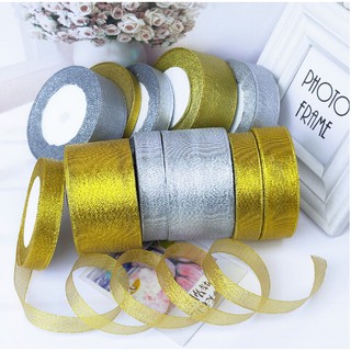 Ruy băng kim tuyến đủ các kích thước, 2 màu vàng hoặc bạc ( 1 cuộn)