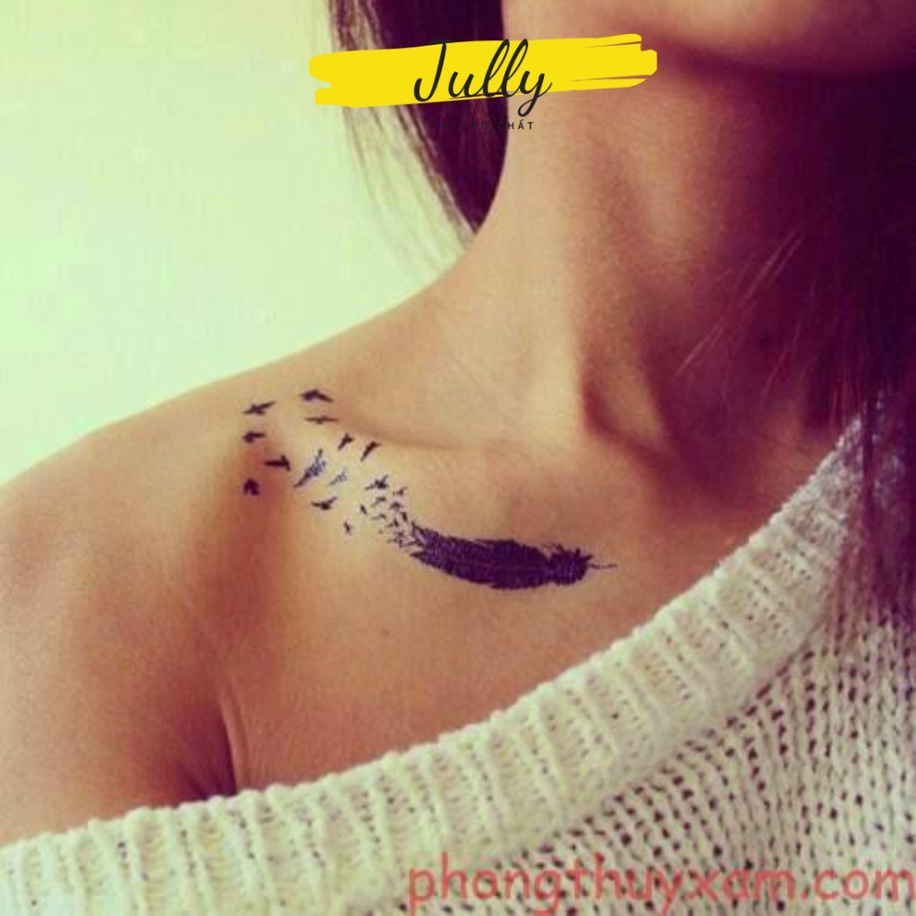 Hình xăm dán lông vũ mini JULLY Tattoo chất, xăm tạm thời cho cả nam và nữ, tặng ...