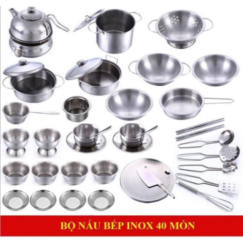 BỘ ĐỒ CHƠI NẤU ĂN BẰNG INOX 40 MÓN CHO BÉ YÊU