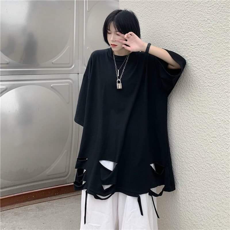Áo thun tay lỡ rách gấu chất cotton CoolZ phông Unisex nam nữ Cotton oversize form rộng phong cách