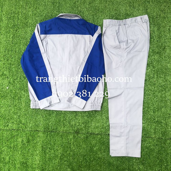 Quần áo bảo hộ lao động kỹ sư ghi phối xanh dây kéo áo - PR03