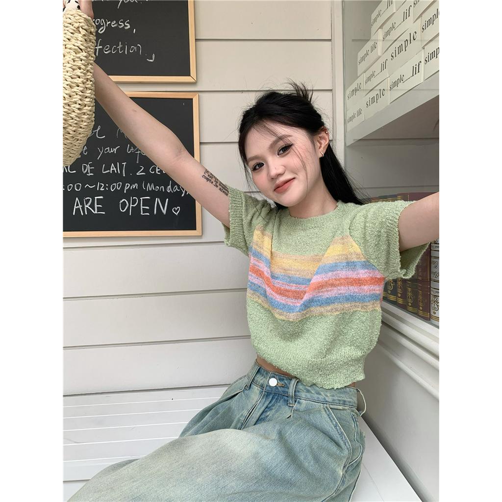 Áo Thun Dệt Kim Sọc Cổ Tròn 64078