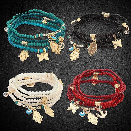 Vòng Tay Chuỗi Hạt Đính Họa Tiết Bàn Tay Hamsa Fatima Cho Nữ