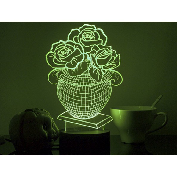 Đèn LED mica 3D 7 màu - Bình hoa