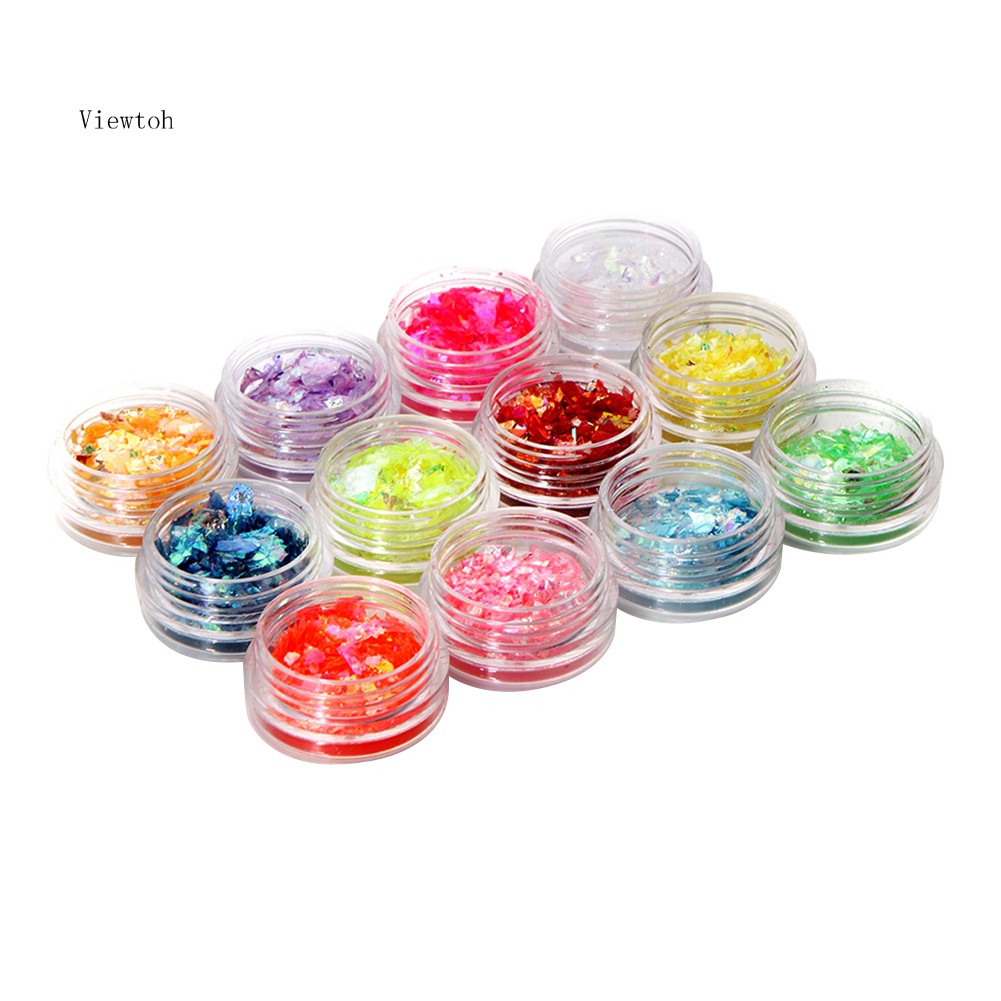 *˚View*✧⁺12 Colors UV Gel Nail Art Glitter Dust Powder Shimmer Acrylic Tip DIY Decor