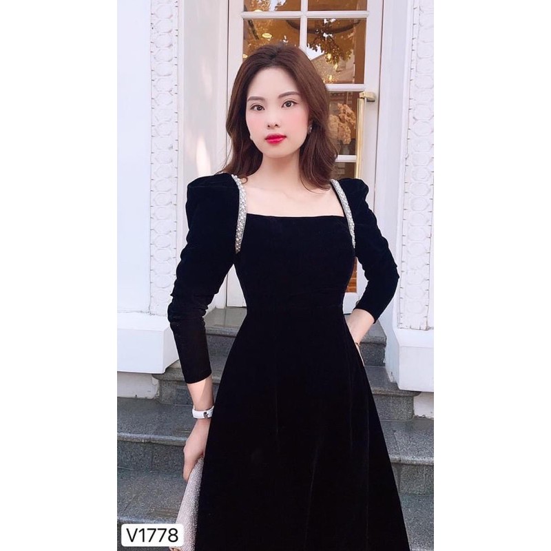 ⚡️ĐẦM NHUNG TAY BỒNG⚡️Đầm nhung cổ vuông tay bồng 2 màu đen đỏ | BigBuy360 - bigbuy360.vn