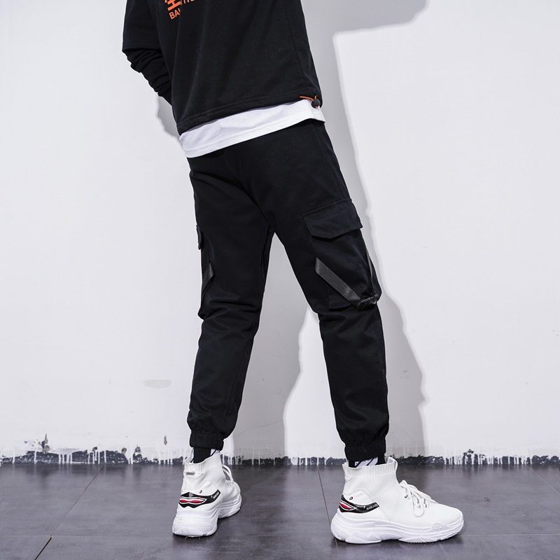 Quần dài IELGY màu đen thoải mái phong cách hip hop cá tính cho nam