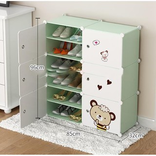 [Mới Về] - Tủ Nhựa Để Giày Dép Kiểu Mới 12 Ô (Chia Ô) Màu Cốm Cửa Trắng Gấu