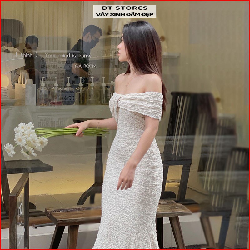 Đầm dự tiệc đuôi cá trễ vai SANG TRỌNG chất xốp nhún Nelly- BT097