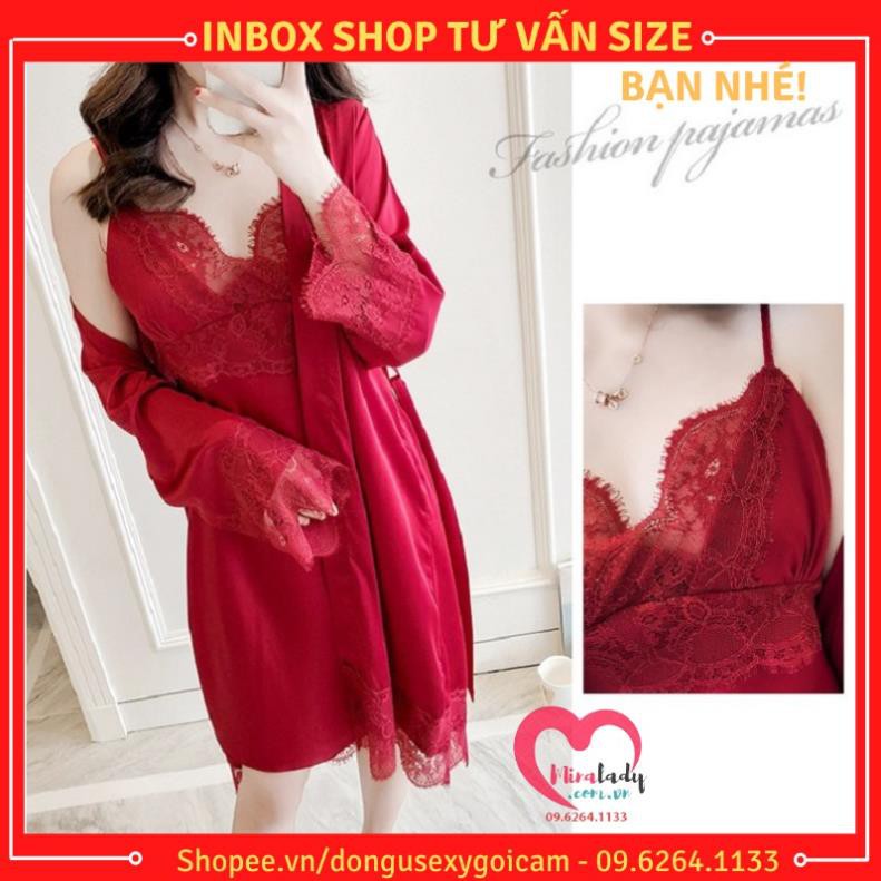 Váy Ngủ Hai Dây Lụa Satin Sexy Có Mút Ngực Cao Cấp Đầm Váy Mặc Nhà Gợi Cảm Quyến Rũ -Kèm Áo Choàng Ngủ Lụa Có Bán Lẻ ་