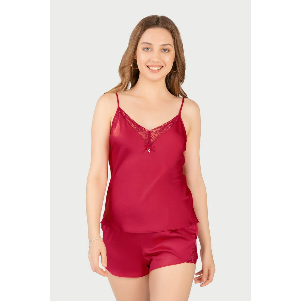 Bộ short Vera Satin trơn phối Ren - V0454