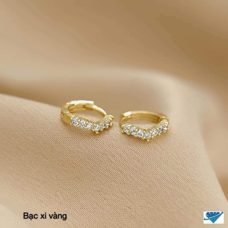 Khuyên tai bạc nữ tròn bấm, khuyên tai bạc hàng đá