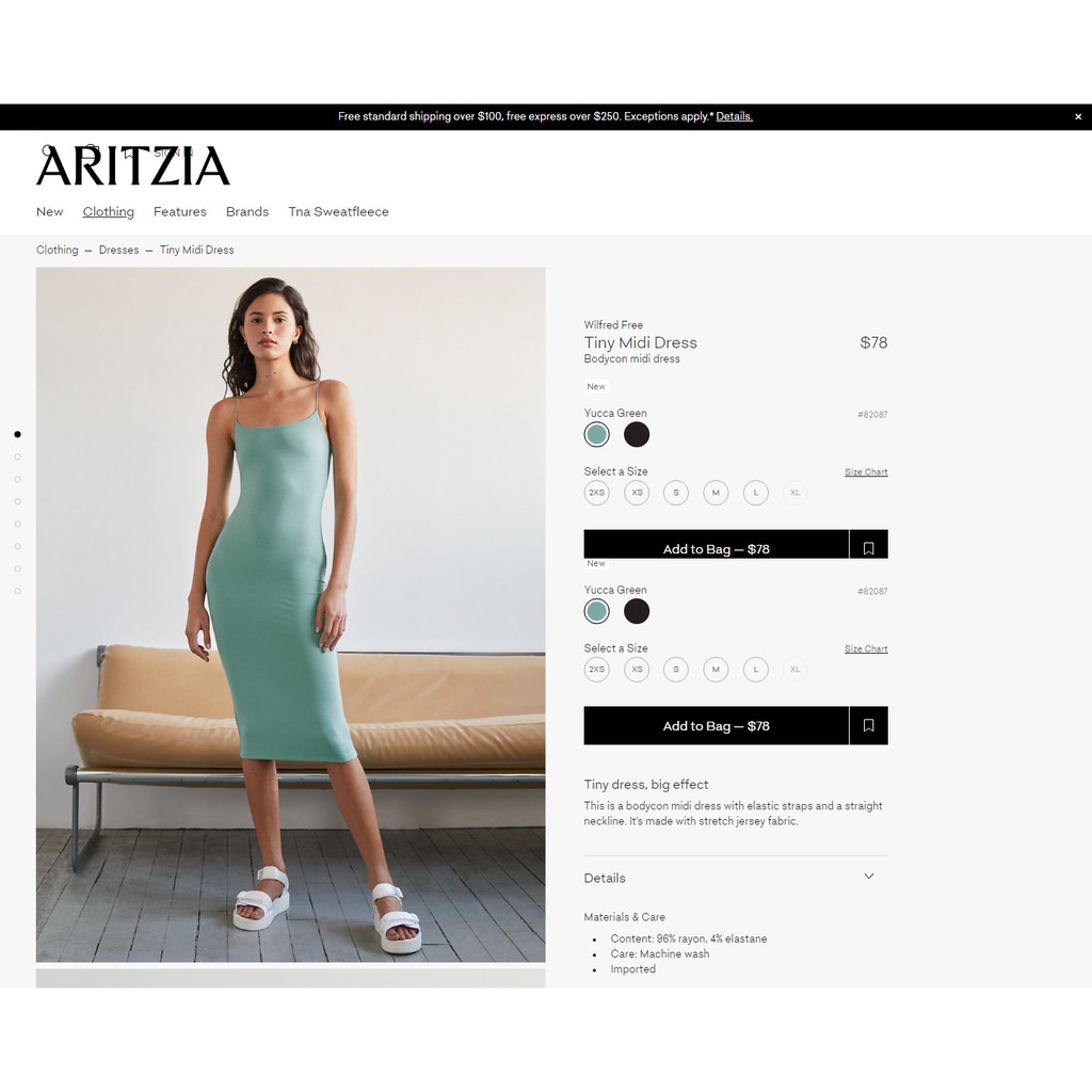 Đầm body hai dây mảnh Wilfred Tiny Midi Dress 82087