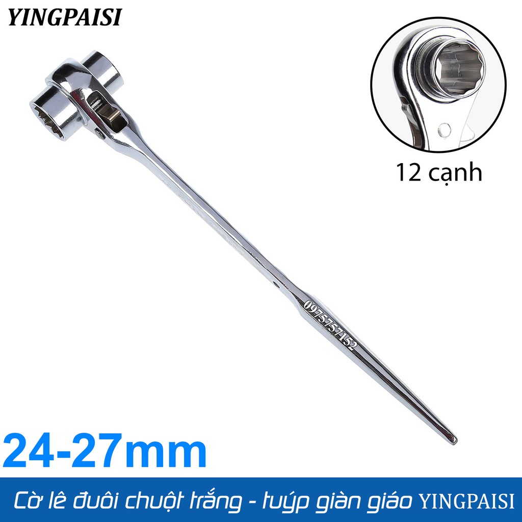 Cờ lê đuôi chuột trắng 24-27 mm, cờ lê giàn giáo tự động YINGPAISI thép CR-V, tuýp giàn giáo đa năng 2 đầu