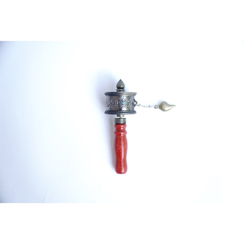 Bánh xe Mani Kinh Luân cầm tay xoay Tây Tạng mạ xám cầu bình an - Cao 11cm | BigBuy360 - bigbuy360.vn