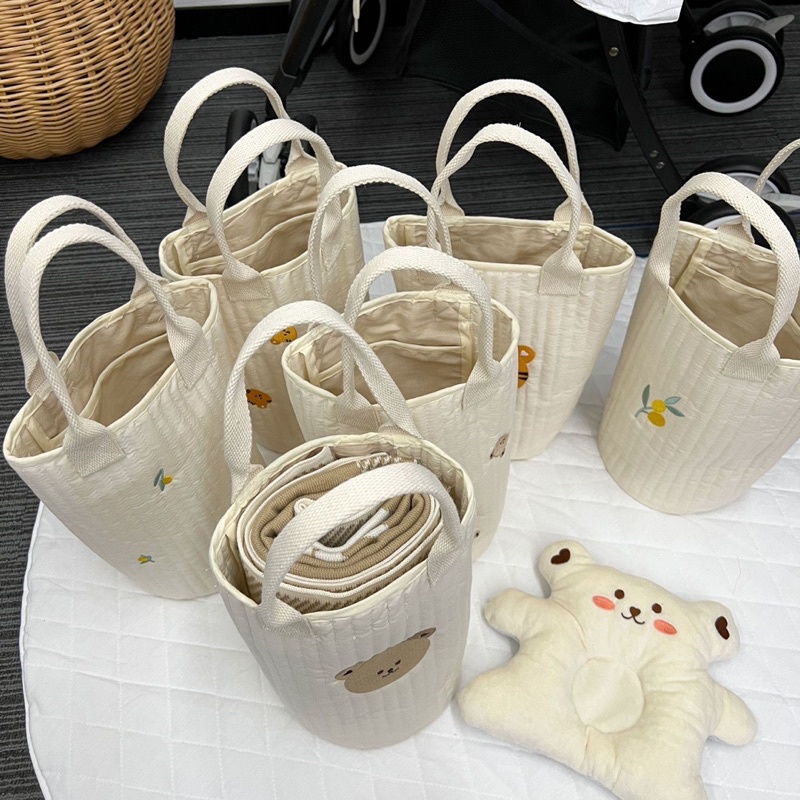 Túi Xách Bỉm Sữa Hàn Quốc Thêu Gấu Thỏ Cho Mẹ Và Bé Size 27x15cm KaMiMi Cao Cấp