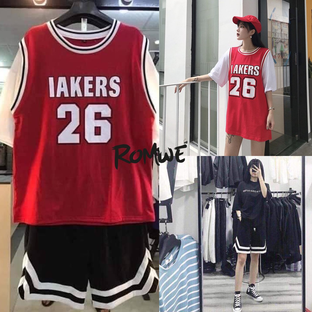 Set áo bóng rổ Aiker số 26 kèm quần short viền chữ V 2 Line thời trang Unisex ROMWE