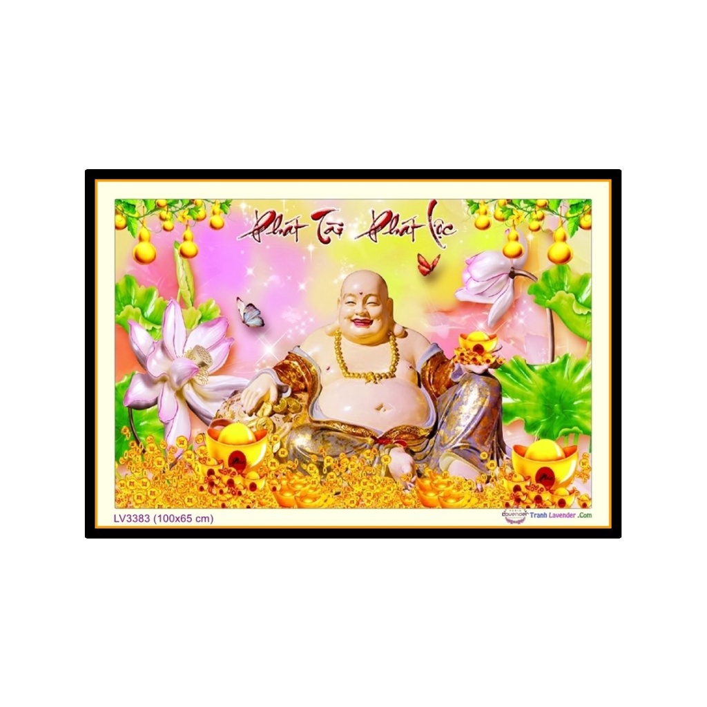 TRANH THÊU CHỮ THẬP , THÊU 3D PHẬT DI LẶC - TIẾU KHẨU TRƯỜNG KHAI LV3383 100X65CM