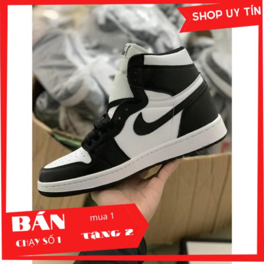 22(FREESHIP + ẢNH THẬT 1.1) Giày Jordan 1 Cao Cổ Panda Đen trắng