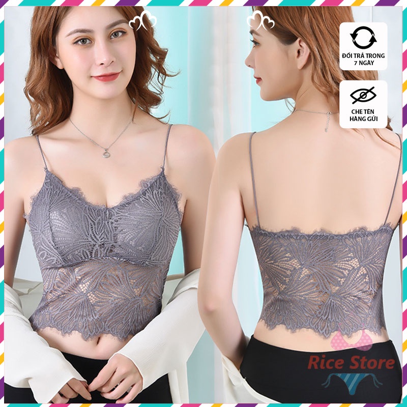 [Thanh Lý] Áo bra ren hoa 2 dây dáng dài đẹp KIMCHIBIKINI lót nữ không gọng nâng ngực hở lưng bản to AL003