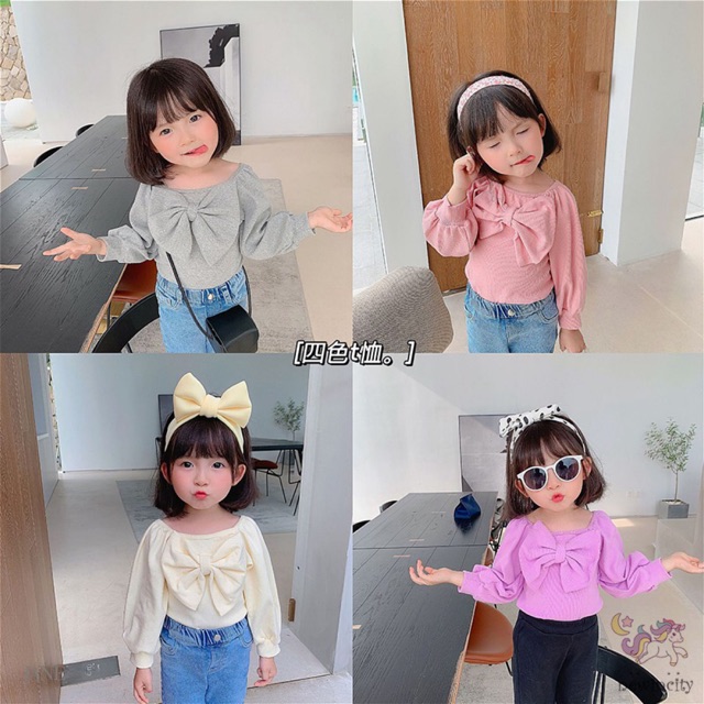 Áo dài tay phối nơ phong cách đáng yêu dành cho bé gái