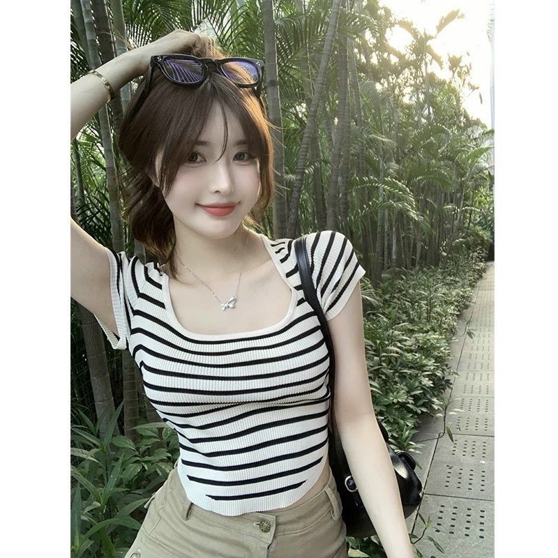 Áo thun vạc bầu cổ vuông vải sọc GB alohashop91