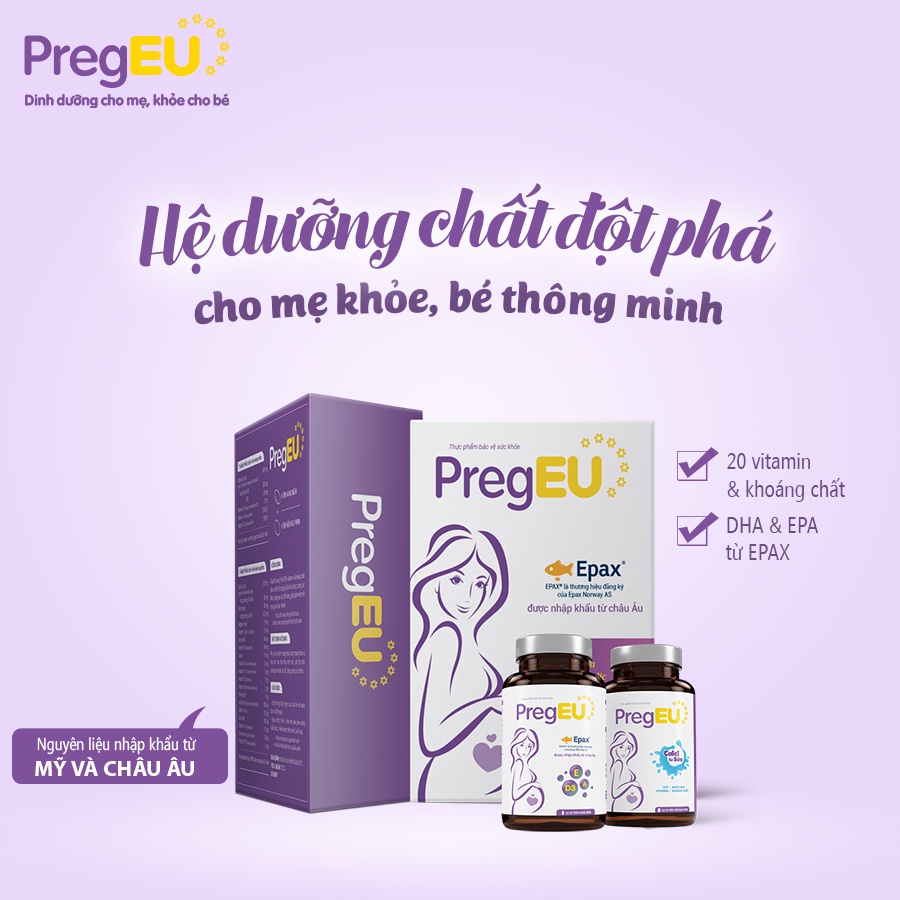 Vitamin Tổng Hợp Cho Bà Bầu PregEU Bổ sung DHA &amp; Vi Chất Cho Phụ Nữ Đang Mang Thai Và Cho Con Bú 60 Viên/2 Lọ  TTP036