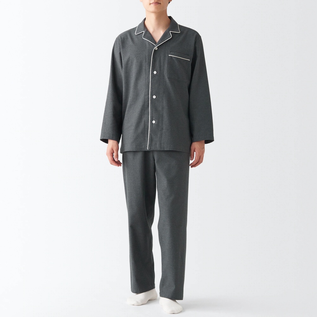 Bộ Pyjama Nam Không Đường May Sườn Vải Flannel