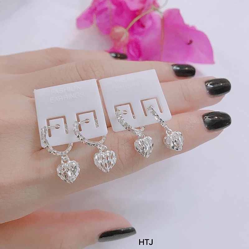 Bông tai tim bạc ta khuyên tròn LINH MIU SILVER