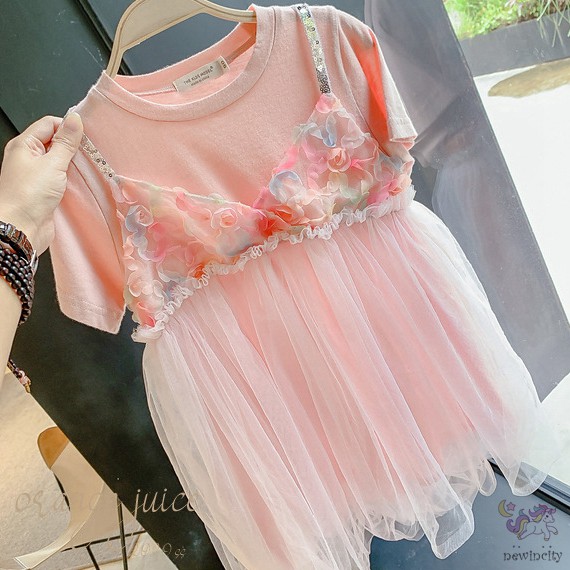 Đầm công chúa tay ngắn phối lưới phong cách Hàn Quốc cho bé gái