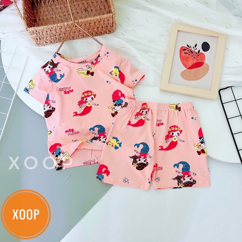 Size đại 6  Bộ cộc xuất hàn in tràn chất cotton lạnh hàng quảng châu cho bé