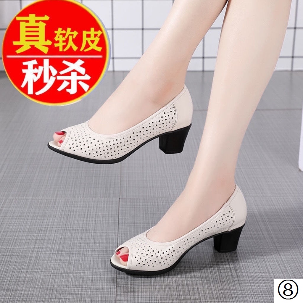 Giày Sandal Đế Mềm Vừa Và Thấp Hở Mũi Bằng Da Thật Thời Trang Mùa Xuân 2022 Cho Nữ
