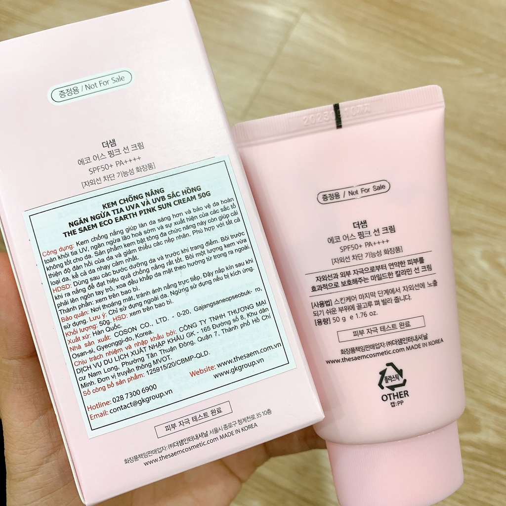 Kem chống nắng giúp da sáng hồng tự nhiên The Saem Eco Earth Power Pink Sun Cream SPF50+/PA++++ 50ML