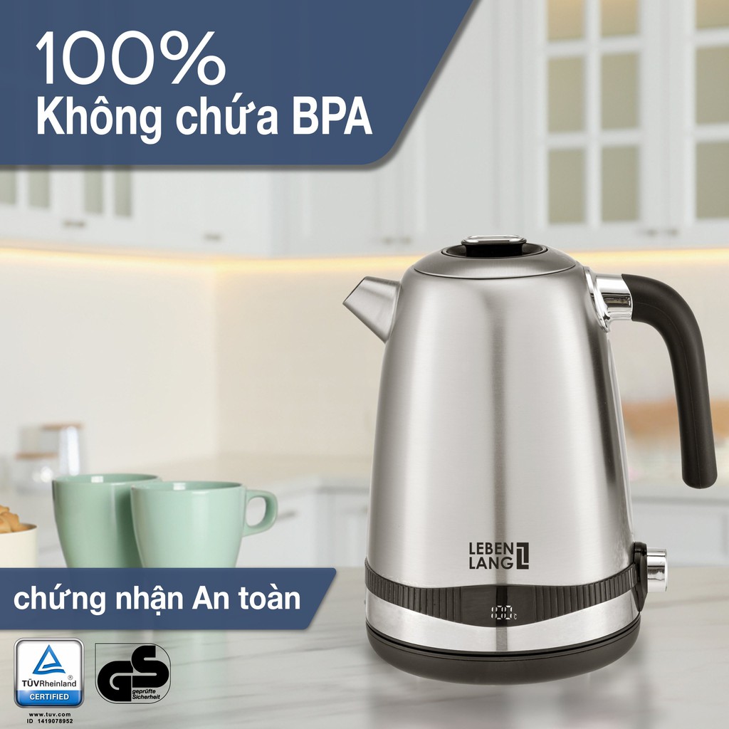 Ấm siêu tốc inox bình siêu tốc inox LEBENLANG LBE2662 điều khiển nhiệt độ, bảo hành đổi mới trong 2 năm