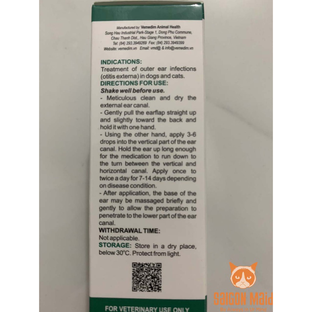 Thuốc nhỏ tai VEMEDIM điều trị viêm tai ngoài trên chó mèo (10ml)